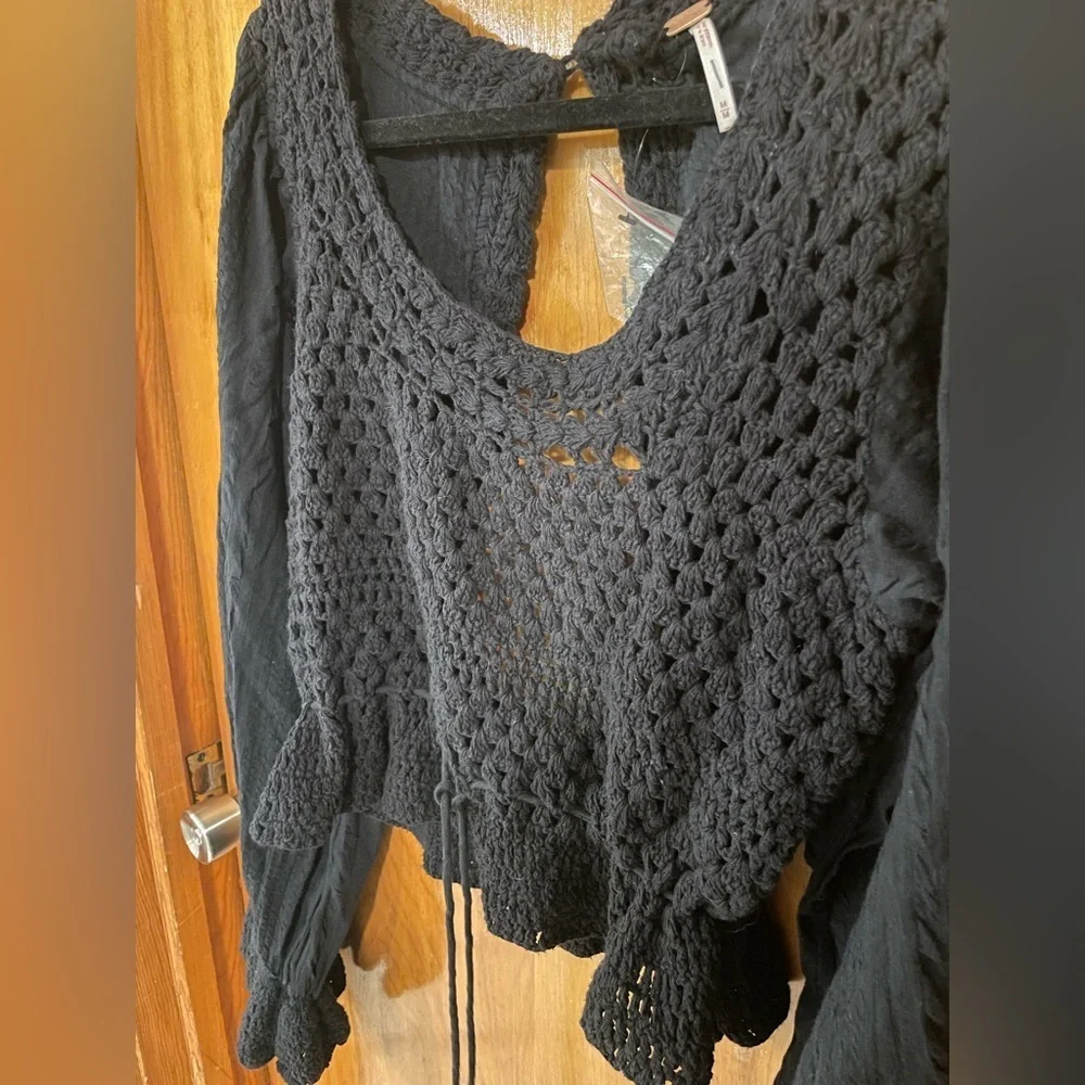 NWOT Free People Megan Crotchet Top in Black